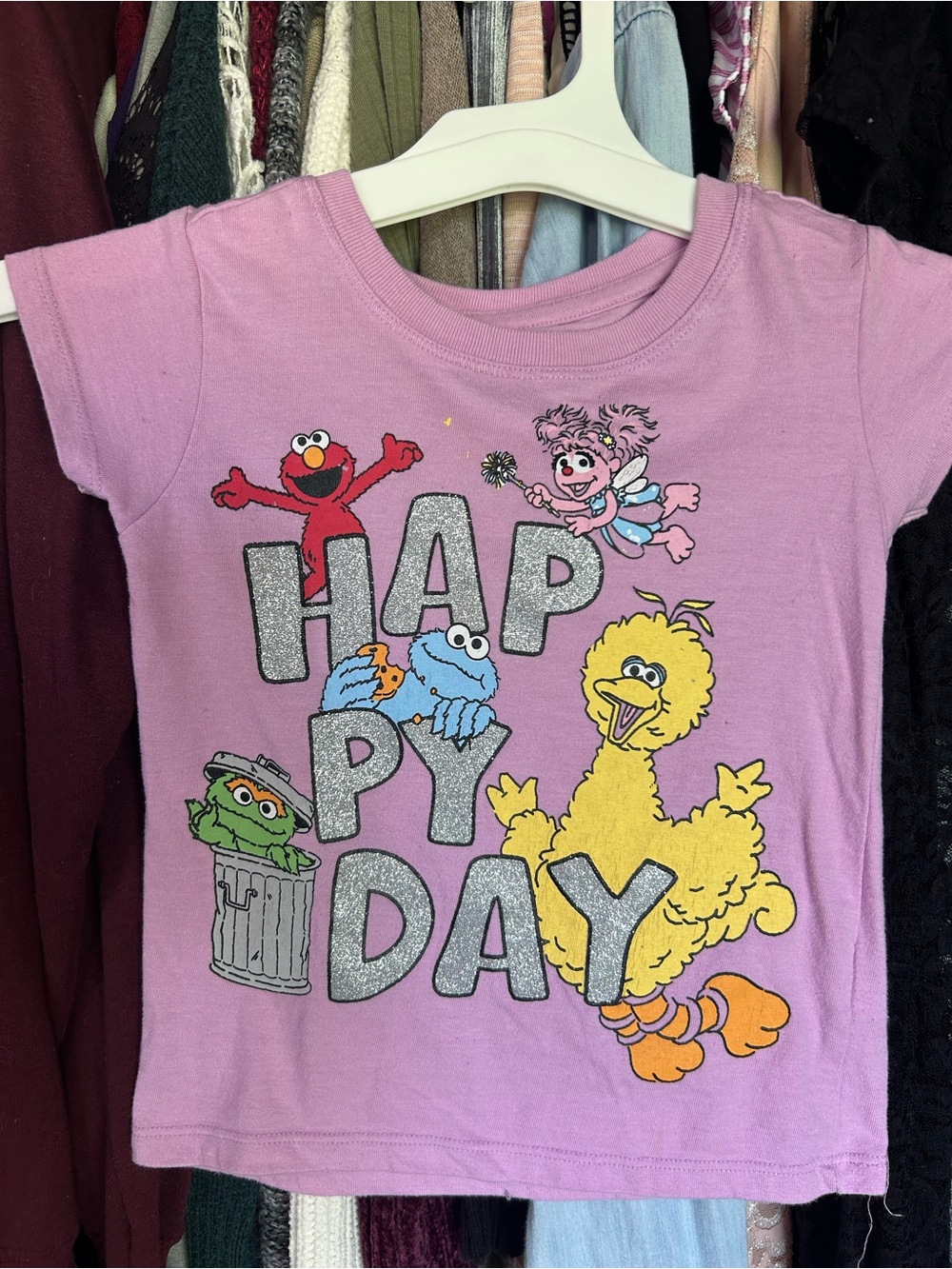 Kids' Sesame Street 'Happy Day' Pink/Purple Graphic Tee